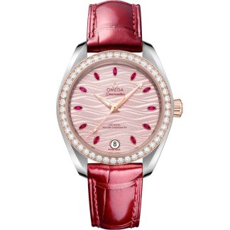 Omega Seamaster Aqua Terra 150M 34 mm, stal - złoto Sedna™ na skórzanym pasku 220.28.34.20.60.001