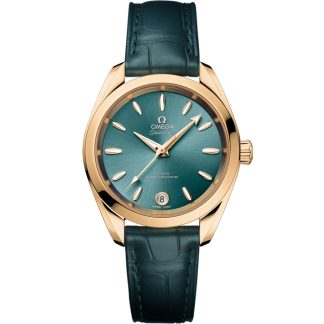 Omega Seamaster Aqua Terra Shades 34 mm, złoty Moonshine™ na skórzanym pasku 220.53.34.20.10.001