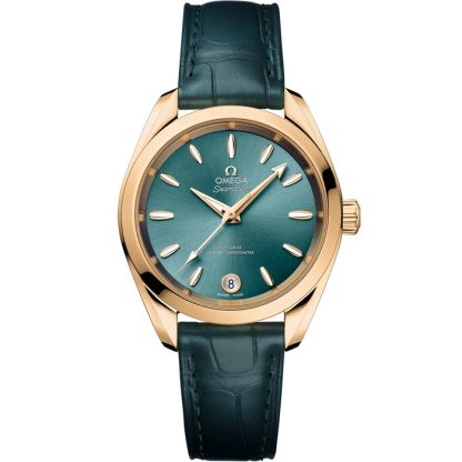 Omega Seamaster Aqua Terra Shades 34 mm, złoty Moonshine™ na skórzanym pasku 220.53.34.20.10.001