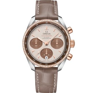 Omega Speedmaster 38 38 mm, stal - złoto Sedna™ na skórzanym pasku 324.28.38.50.02.002