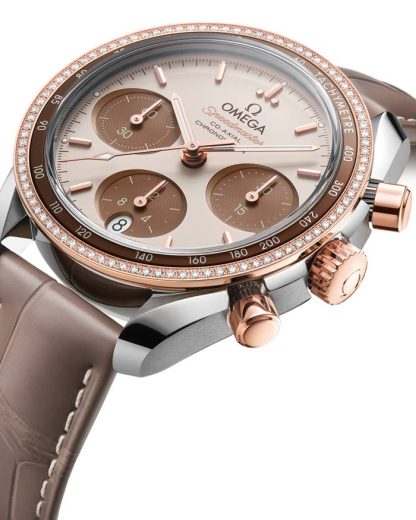 Omega Speedmaster 38 38 mm, stal - złoto Sedna™ na skórzanym pasku 324.28.38.50.02.002 - obrazek 3