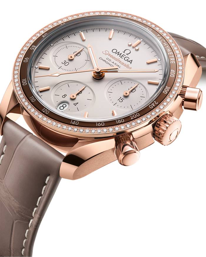 Omega Speedmaster 38 38 mm, złoto Sedna™ na skórzanym pasku 324.68.38.50.02.003 - obrazek 4