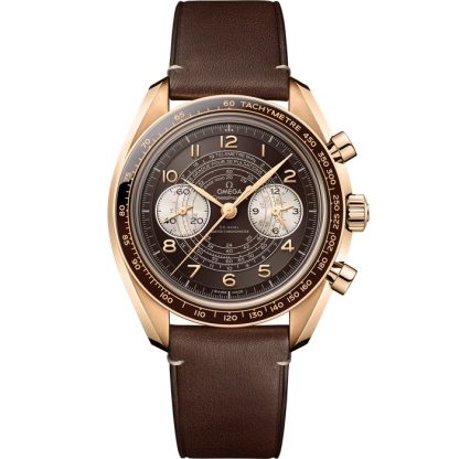 Omega Speedmaster Chronoscope 43 mm, brązowe złoto na skórzanym pasku 329.92.43.51.10.001
