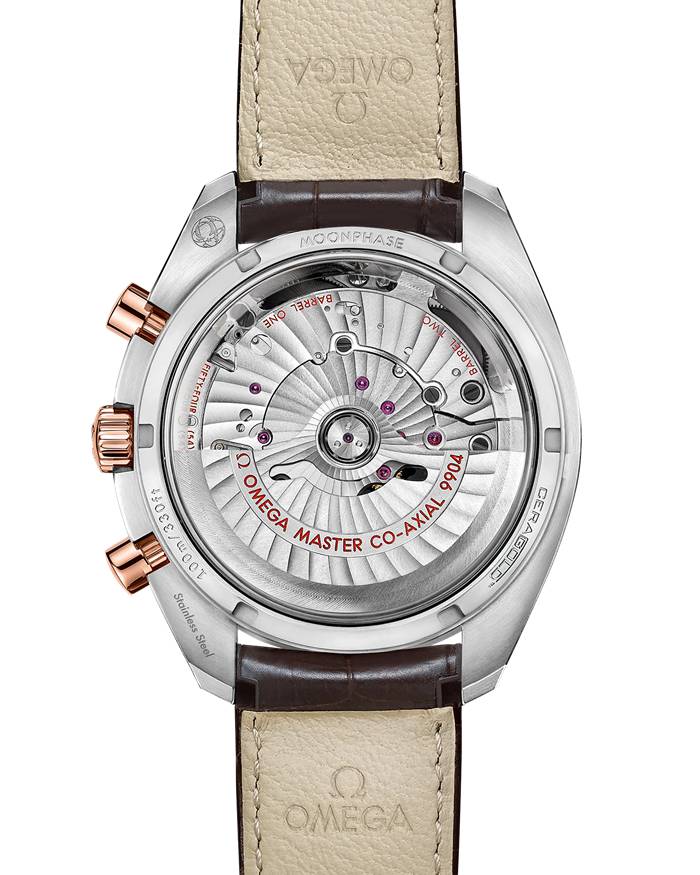 Omega Speedmaster Moonphase 44.25 mm, stal - złoto Sedna™ na skórzanym pasku 304.23.44.52.13.001 - obrazek 2