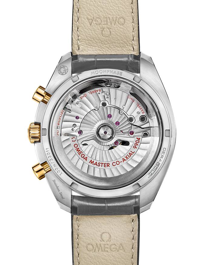 Omega Speedmaster Moonphase 44.25 mm, stal - żółte złoto na skórzanym pasku 304.23.44.52.06.001 - obrazek 2