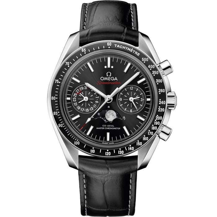 Omega Speedmaster Moonphase 44.25 mm, stalowy na skórzanym pasku 304.33.44.52.01.001