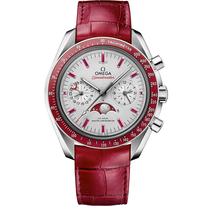 Omega Speedmaster Moonphase 44,25 mm, platyna na skórzanym pasku 304.93.44.52.99.002