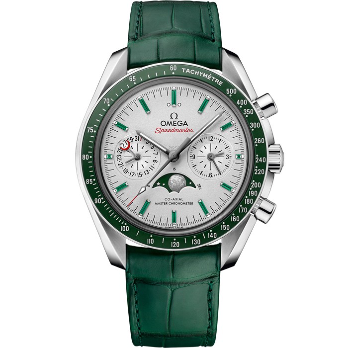 Omega Speedmaster Moonphase 44,25 mm, platyna na skórzanym pasku 304.93.44.52.99.003