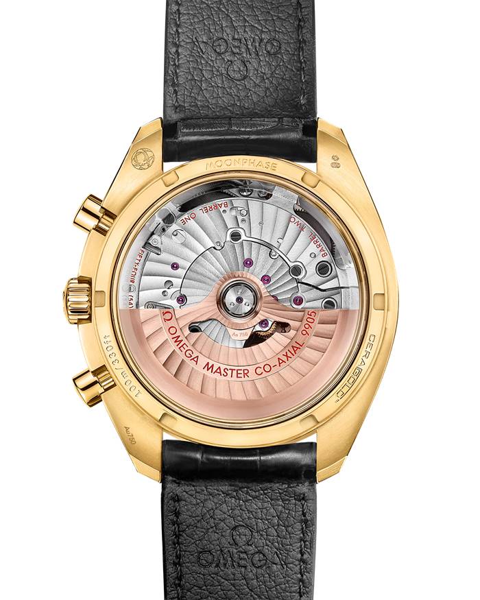 Omega Speedmaster Moonphase 44,25 mm, żółte złoto na skórzanym pasku 304.63.44.52.02.001 - obrazek 2