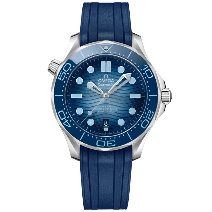 Omega Summer Blue Seamaster Diver 300M 42 mm, stalowy na gumowym pasku 210.32.42.20.03.002