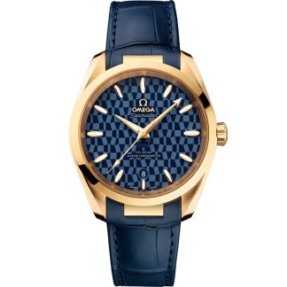 Omega Tokyo 2020 Seamaster Aqua Terra 150M 38 mm, żółte złoto na skórzanym pasku 522.53.38.20.03.001